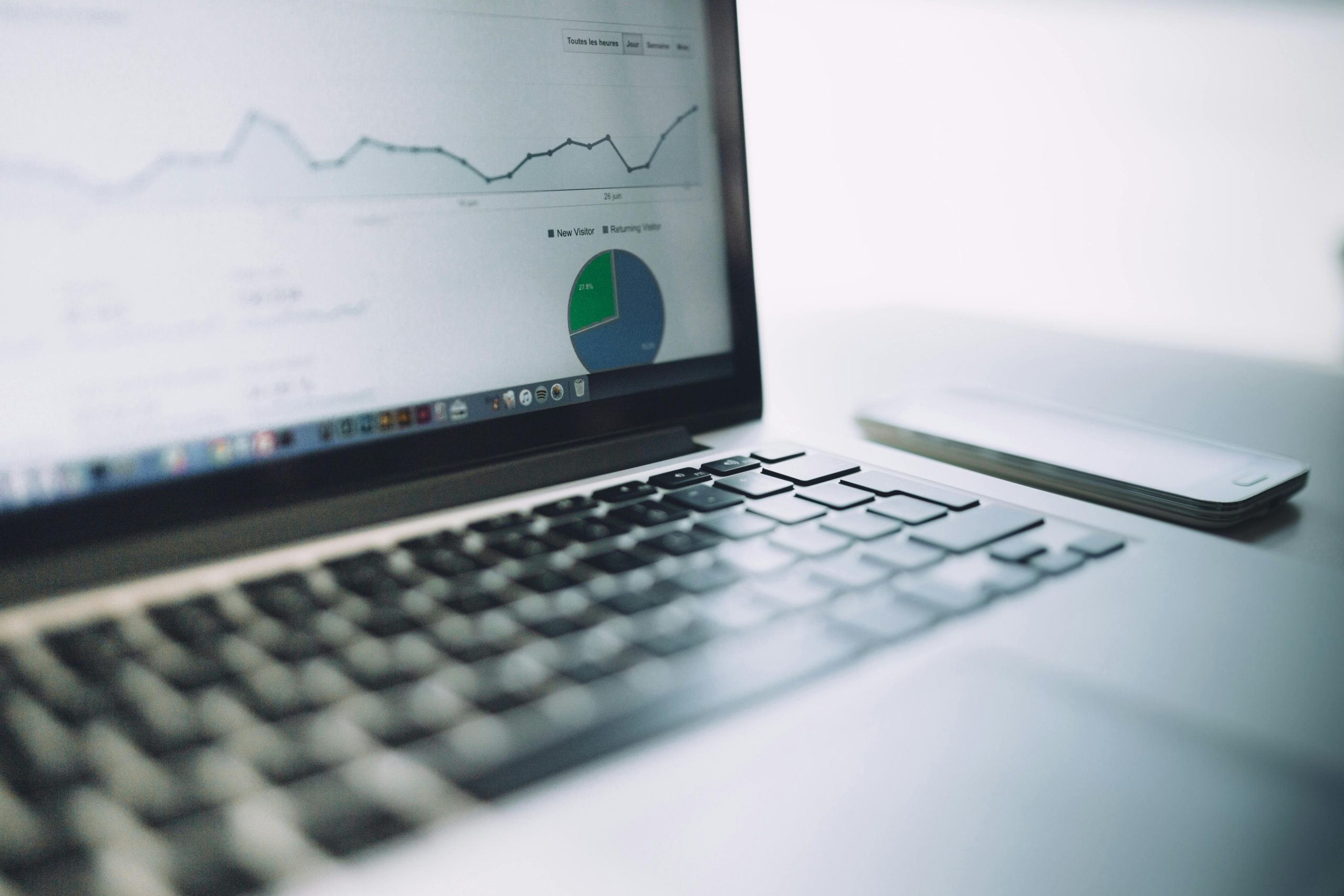Mobile app analytics and laptop software workspace